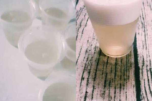 đổ thạch rau câu dừa vào cốc