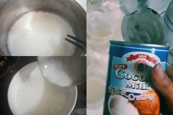 làm thạch rau câu dừa lớp váng trắng cốt dừa