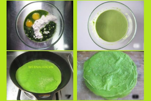 cách làm bánh crepe sầu riêng lá dứa