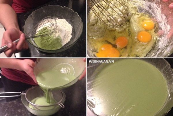 làm vỏ bánh crepe sầu riêng trà xanh ngàn lớp