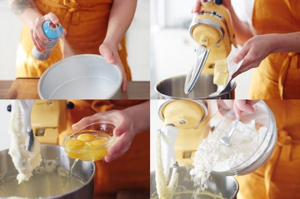 thao tác trộn bột bánh