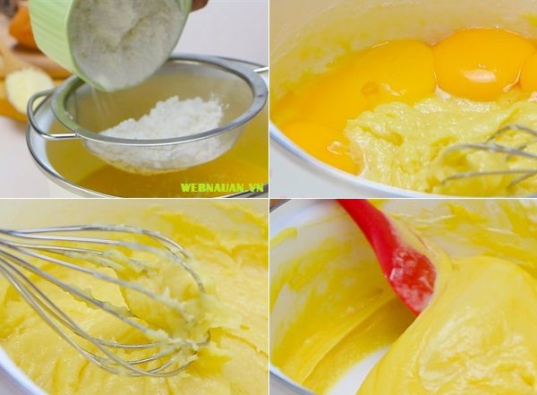 trộn bột bánh với lòng đỏ trứng