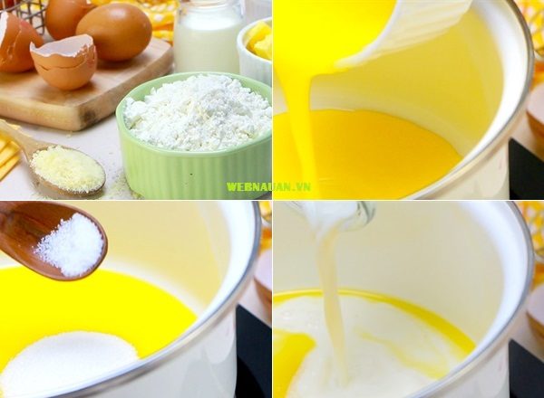 trộn hỗn hợp đường, muối, bơ, sữa tươi