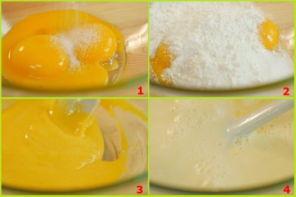 trộn trứng với bột