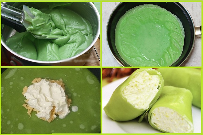 cách làm bánh crepe sầu riêng lá dứa