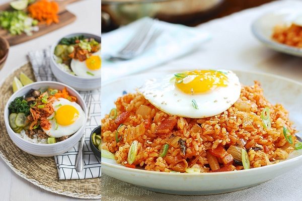 cơm trộn kim chi hàn quốc với trứng