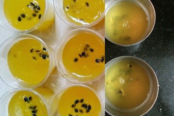 đổ thạch rau câu sữa chua chanh dây hạt chia vào khuôn