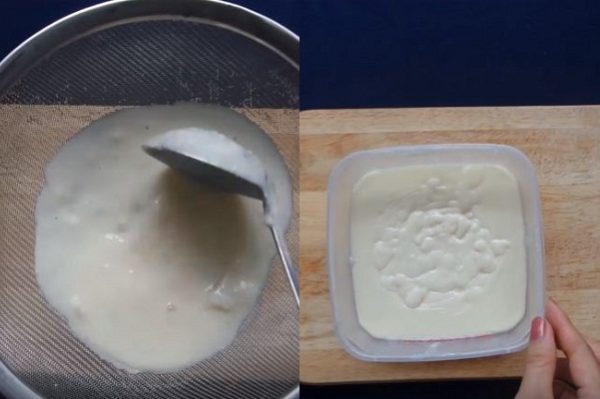 lọc hỗn hợp sữa chua qua rây