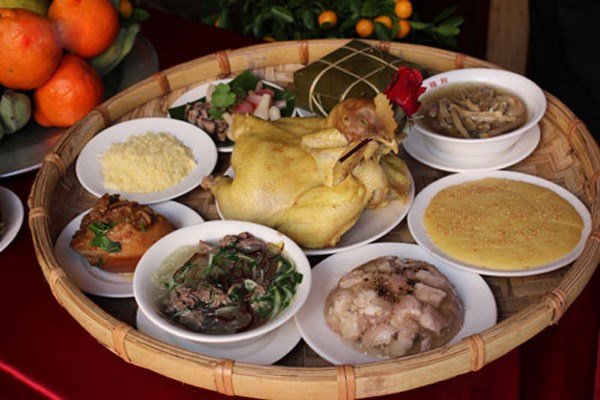 mâm cỗ gà luộc cúng ngày tết