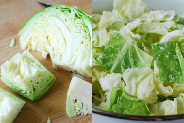 ngâm bắp cải xắt nhỏ với muối