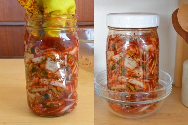 ngâm kim chi bắp cải hàn quốc trong hũ thủy tinh