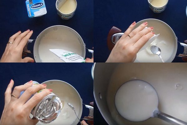 pha hỗn hợp sữa chua, sữa tươi, sữa đặc