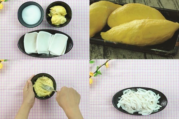sơ chế dừa non và sầu riêng