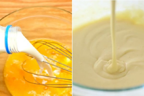 trộn bột làm bánh bông lan hấp
