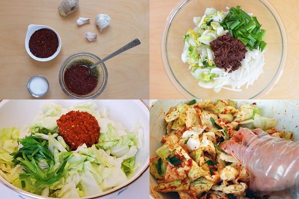 trộn gia vị ướp kim chi bắp cải hàn quốc
