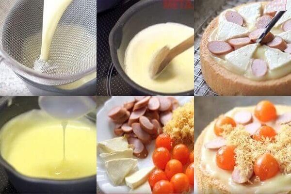 cách làm nước sốt phô mai phủ bánh bông lan trứng muối