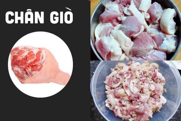 cắt thịt chân giò thành khối vuông ướp gia vị