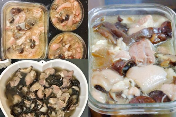 đổ khuôn thịt nấu đông da heo