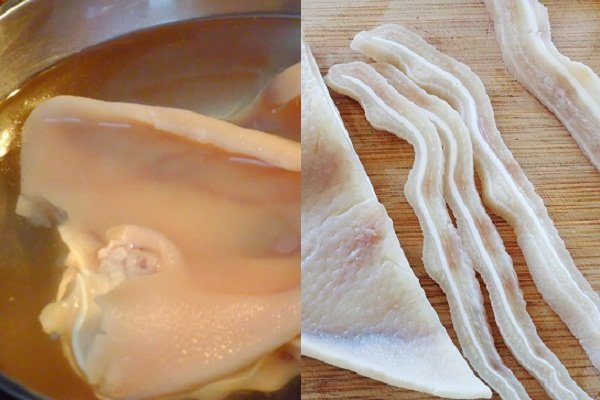 luộc tai heo và thái sợi