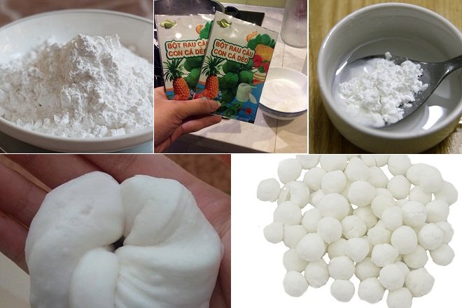 nhào bột năng làm trân châu trắng