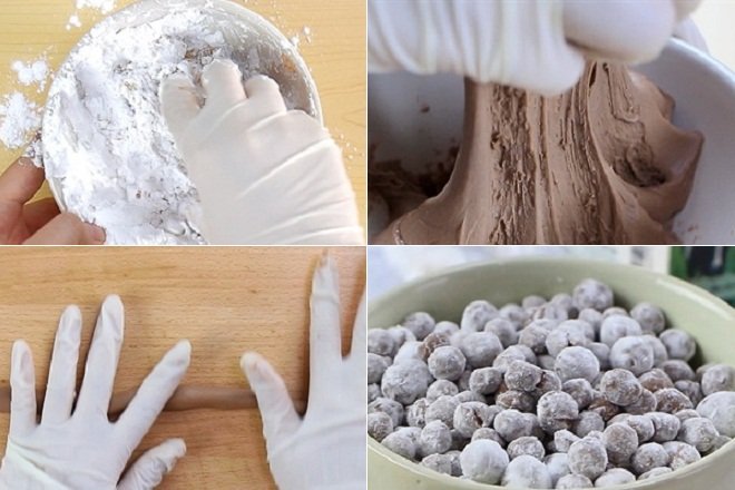 nhào bột năng làm trân châu với bột milo