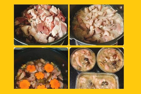 ninh thịt nấu đông da heo với mộc nhĩ