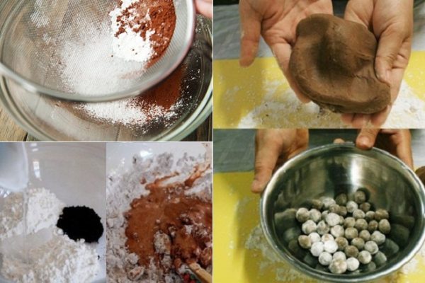 trộn bột làm thạch trân châu đen