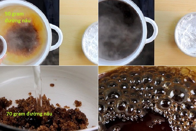 trộn bột năng với đường nâu làm trân châu