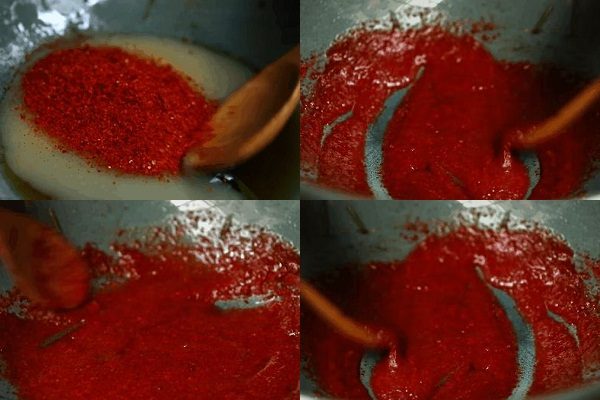 trộn bột nếp với bột ớt