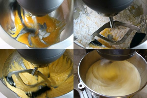 trộn lòng đỏ trứng với bột bánh bông lan