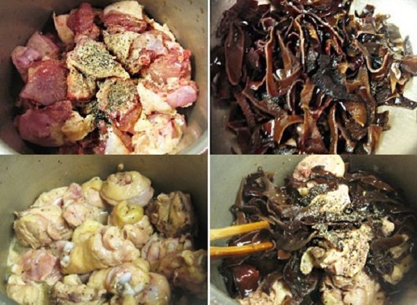 xào gà với nấm