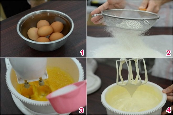 4 bước đầu tiên làm bánh bông lan trứng muối