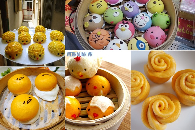 bánh bao sữa hình thú và hoa