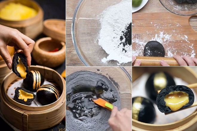 cách làm bánh bao kim sa đen từ tinh than tre