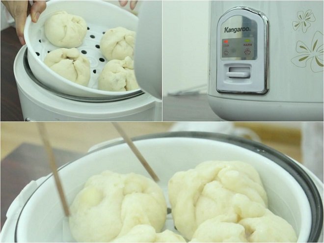 hấp bánh bao bằng nồi cơm điện
