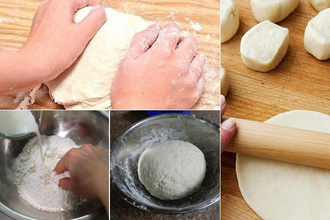 nhào bột làm bánh bao chay