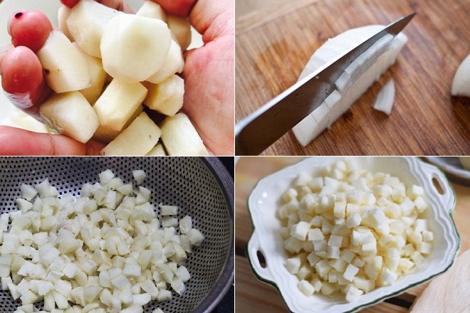 sơ chế và cắt củ năng hình hạt lựu