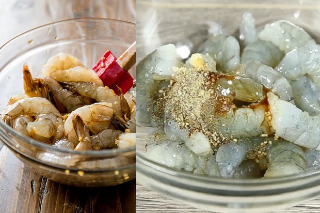 sơ chế và ướp gia vị tôm