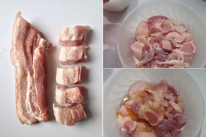 thái thịt ba rọi và ướp gia vị