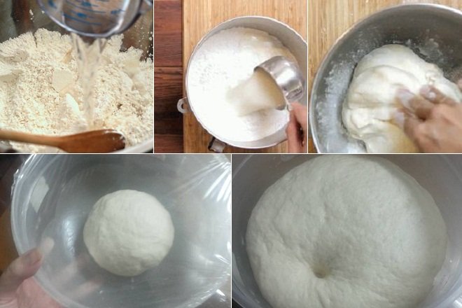 trộn bột làm bánh bao sữa chay
