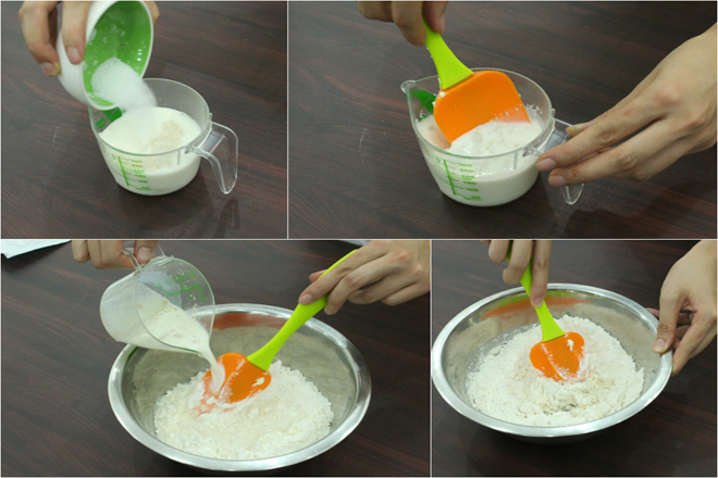 trộn bột làm vỏ bánh