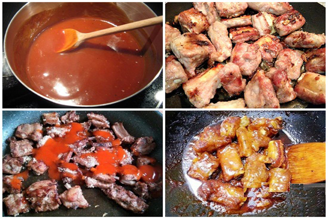 xào sườn với tương ớt