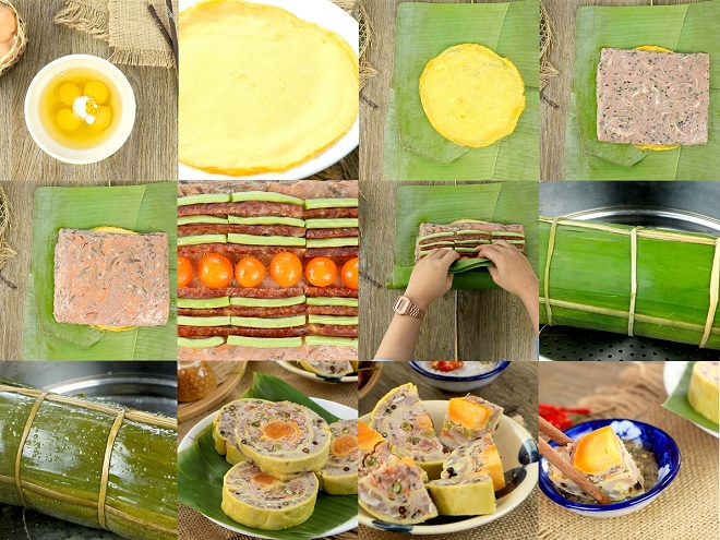 các bước gói và hấp chín chả lụa hoa