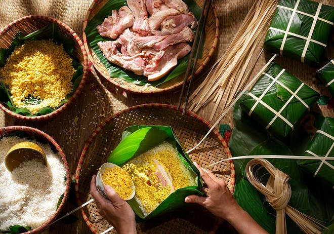 các nguyên liệu gói bánh chưng