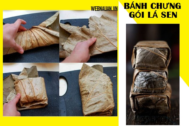 cách gói bánh chưng bằng lá sen