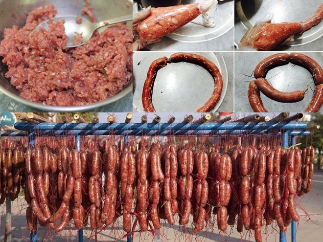 cách làm lạp xưởng heo từ khâu ướp thịt-nhồi nhân và phơi nắng