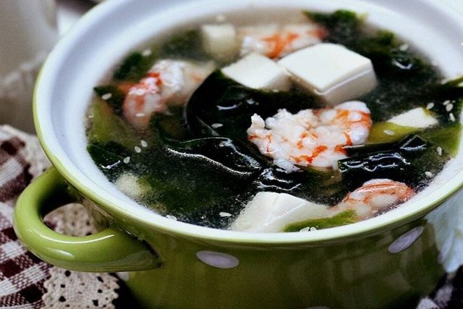 canh rong biển tôm khô đậu phụ