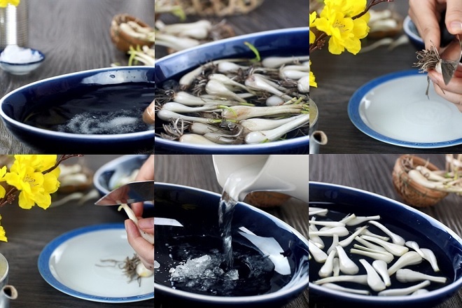 cắt rễ và làm sạch kiệu