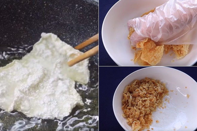 chiên tàu hũ ky và bóp nhuyễn