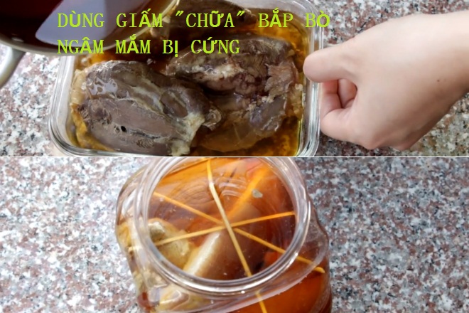 đổ giấm vào thịt bò ngâm mắm không bị cứng